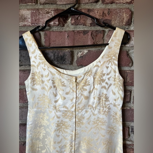 Vintage Handmade 1960s 1970s does Regency Gold Cream Brocade Dress Size S - Picture 4 of 10